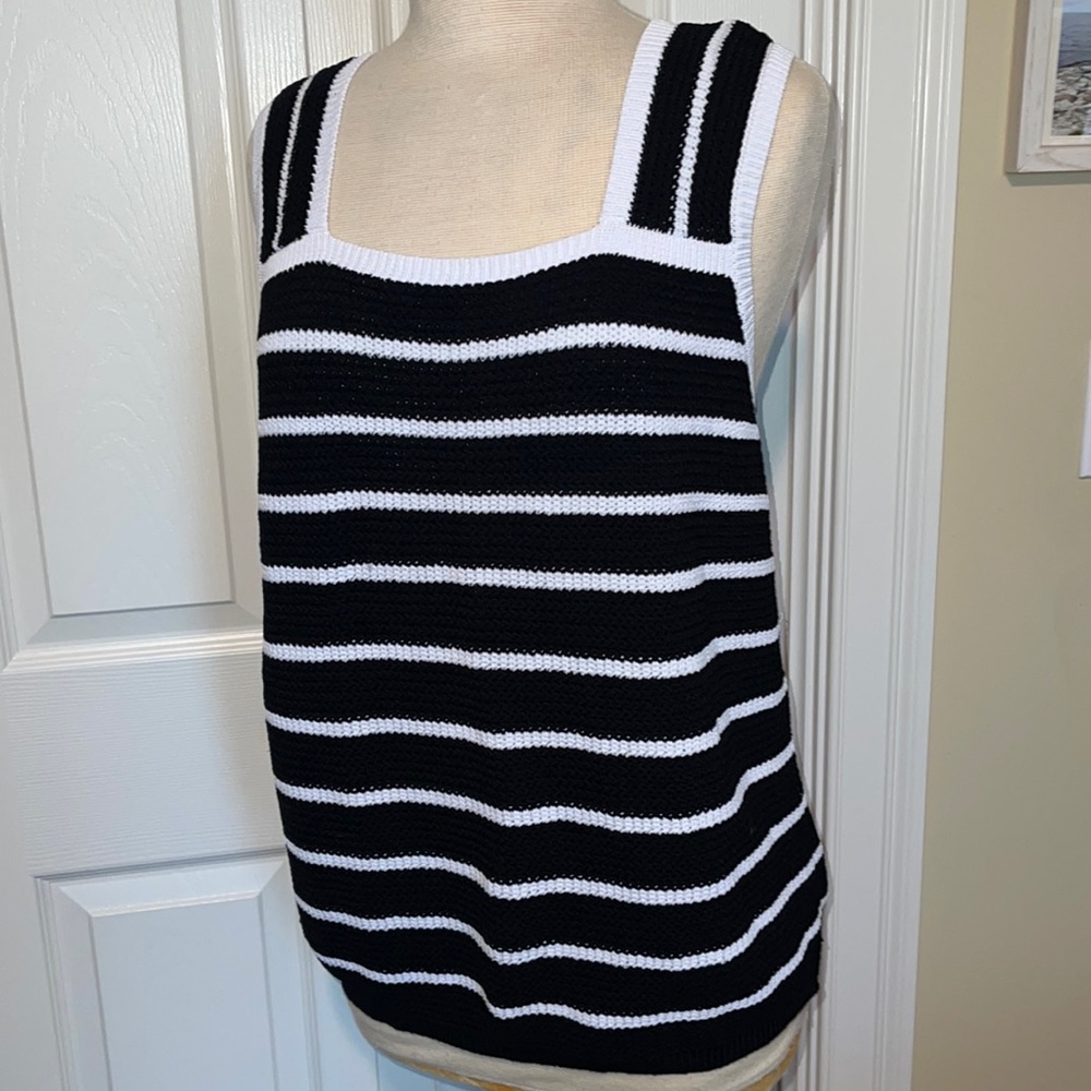 LOFT Black & White Striped Knit Tank